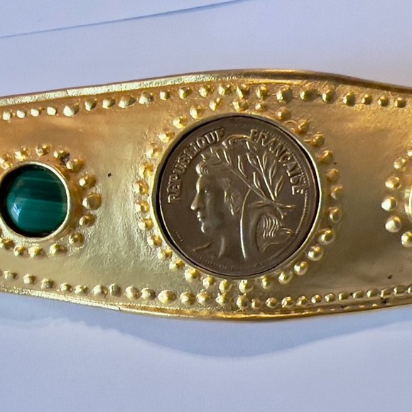 Vintage Faux Gold and Malachite Embellished Barrette With French Coin main image 6